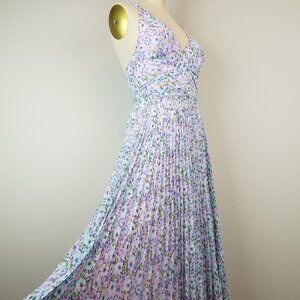 Laundry Pink & Blue Floral Pleated Chiffon Maxi Dress by Shelli Segal * Size 4